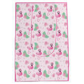 Cute Flamingo Tropical Leaf Flowers Pattern roze Medium Cadeauzakje (Achterkant)