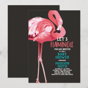 Cute Flamingo Tropical Let's Flamingle Baby shower Kaart