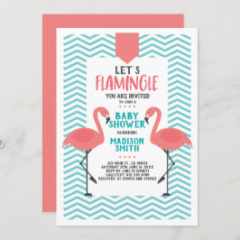 Cute Flamingo Tropical Let's Flamingle Baby shower Kaart