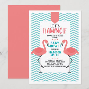 Cute Flamingo Tropical Let's Flamingle Baby shower Kaart