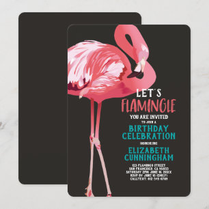 Cute Flamingo Tropical Let's Flamingle Birthday Kaart