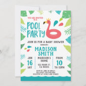 Cute Flamingo Tropical Pool Party Baby shower Kaart (Voorkant)