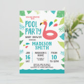 Cute Flamingo Tropical Pool Party Baby shower Kaart (Staand voorkant)