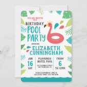 Cute Flamingo Tropical Pool Party Birthday Kaart (Voorkant)