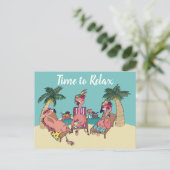 Cute Flamingo Tropical Vacation | Tijd om opnieuw  Briefkaart (Staand voorkant)