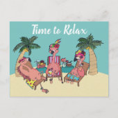 Cute Flamingo Tropical Vacation | Tijd om opnieuw  Briefkaart (Voorkant)