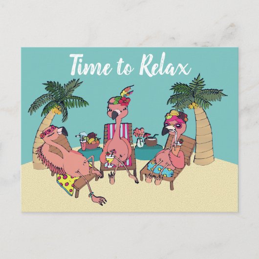 Cute Flamingo Tropical Vacation | Tijd om opnieuw  Briefkaart (Voorkant)
