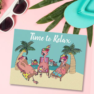 Cute Flamingo Tropical Vacation Tijd om opnieuw Briefkaart