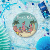 Cute Flamingo Tropical Vacation | Tijd om opnieuw  Papieren Bordje (Feest)