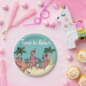 Cute Flamingo Tropical Vacation | Tijd om opnieuw  Papieren Bordje (Feest)