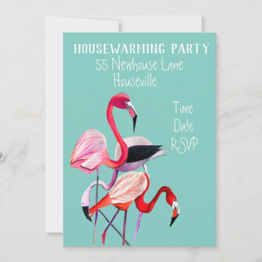 Cute flamingo waterverf-huisopwarming Partij Kaart (Voorkant)