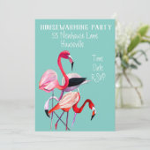 Cute flamingo waterverf-huisopwarming Partij Kaart (Staand voorkant)