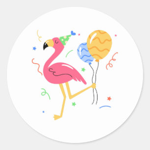 Cute Flamingo Zomer Verjaardagsfeestje Ronde Sticker