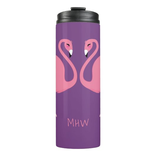 Cute Flamingos aangepaste monogram tumbler Thermosbeker (Voorkant)