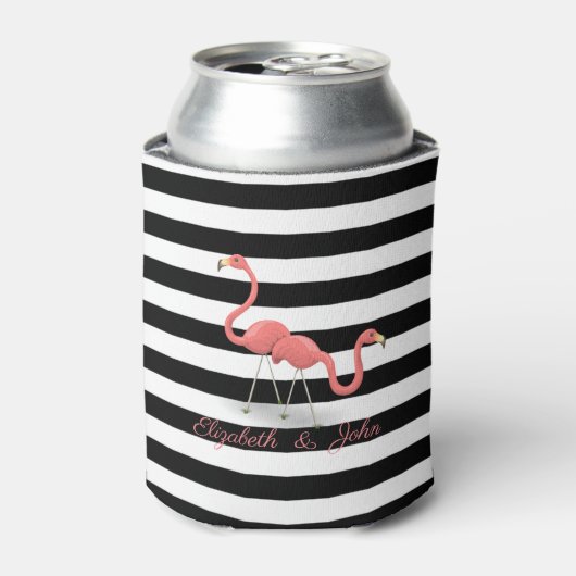 Cute Flamingos, Black White Stripes, op maat gemaa Blikjeskoeler (Blikje Voorkant)