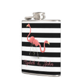 Cute Flamingos, Black White Stripes, op maat gemaa Heupfles (Links)