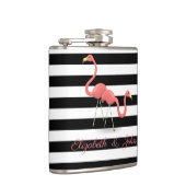 Cute Flamingos, Black White Stripes, op maat gemaa Heupfles (Rechts)