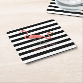 Cute Flamingos, Black White Stripes, op maat gemaa Kartonnen Onderzetters (Schuin)