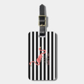 Cute Flamingos, Black, White Stripes Personalized Bagagelabel (Voorkant verticaal)
