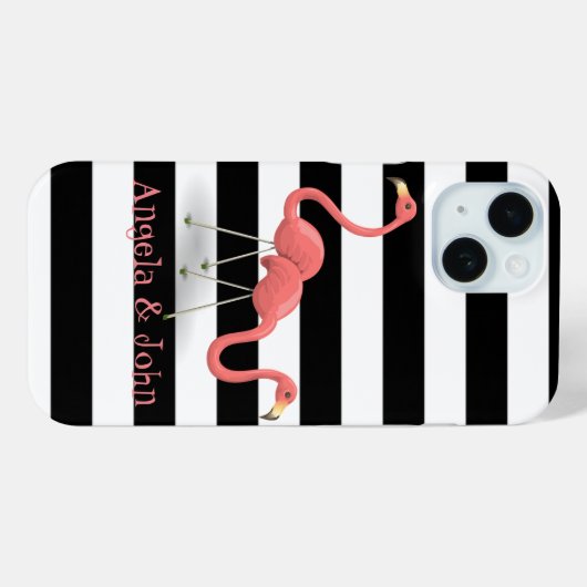 Cute Flamingos, Black, White Stripes Personalized Case-Mate iPhone Case (Achterkant (horizontaal))