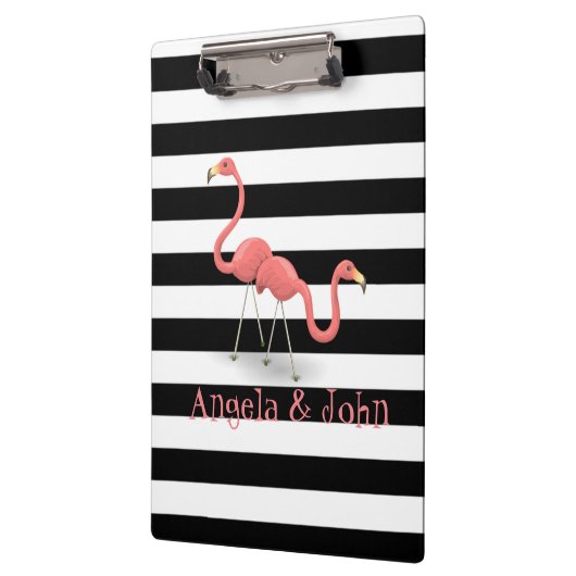 Cute Flamingos, Black, White Stripes Personalized Klembord (Links)