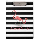 Cute Flamingos, Black, White Stripes Personalized Klembord (Voorkant)