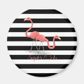 Cute Flamingos, Black, White Stripes Personalized Magneet (Voorkant)