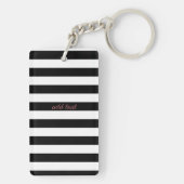 Cute Flamingos, Black, White Stripes Personalized Sleutelhanger (achterkant)
