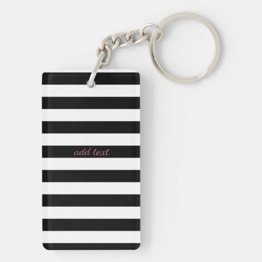 Cute Flamingos, Black, White Stripes Personalized Sleutelhanger (achterkant)