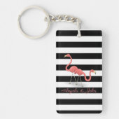 Cute Flamingos, Black, White Stripes Personalized Sleutelhanger (Voorkant)