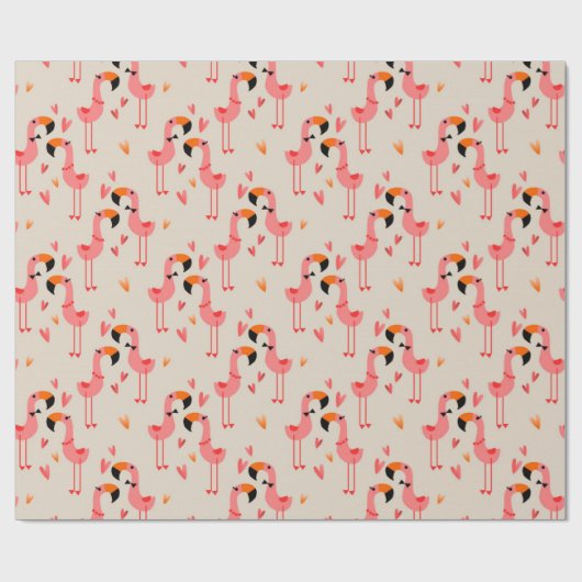 Cute Flamingos Love Pattern Cadeaupapier (Vlak)
