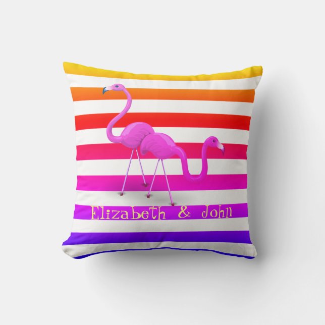 Cute Flamingos, Ombre Stripes Kussen (Voorkant)