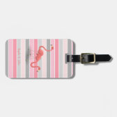 Cute Flamingos, Stripes Personalized Bagagelabel (Voorkant horizontaal)