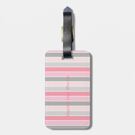 Cute Flamingos, Stripes Personalized Bagagelabel (Achterkant verticaal)