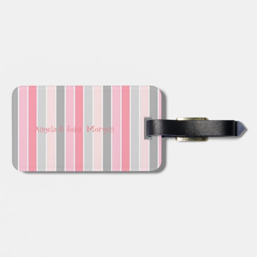 Cute Flamingos, Stripes Personalized Bagagelabel (Achterkant horizontaal)