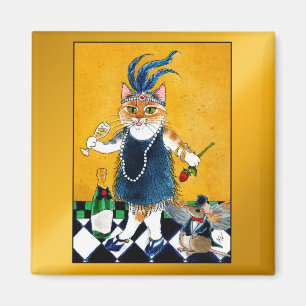 Cute Flapper cat, muis Art Deco 1920s Magneet