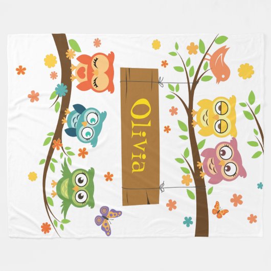 Cute Fleece Blanket met owl design (Voorkant (Horizontaal))