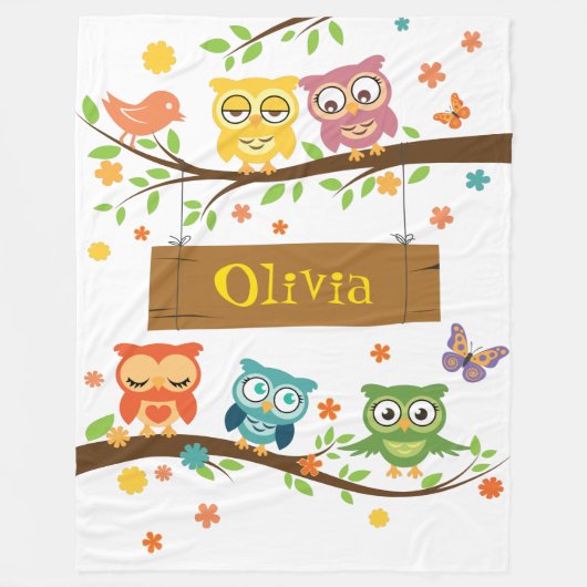 Cute Fleece Blanket met owl design Deken (Voorkant)