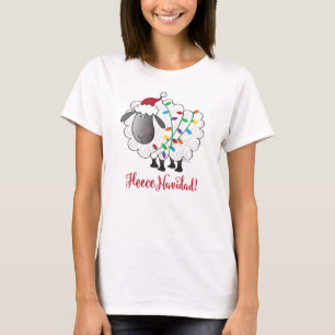 Cute Fleece Navidad Sheep met kerstlampjes T-shirt