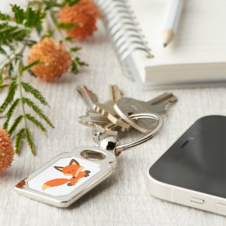 Cute Fleet Cartoon Fox Metal Sleutelhanger