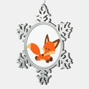 Cute Fleet Cartoon Fox Pewter Ornament