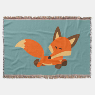 Cute Fleet Cartoon Fox Throw Blanket Deken