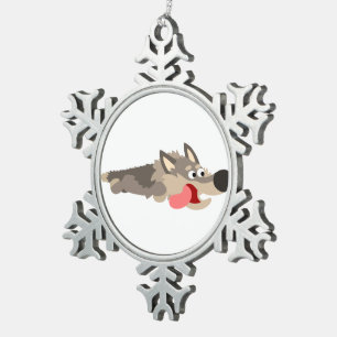 Cute Fleet Cartoon Wolf Pewter Ornament
