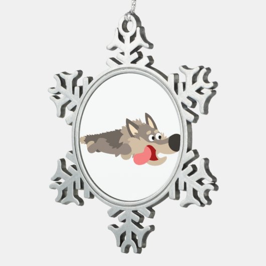 Cute Fleet Cartoon Wolf Pewter Ornament (Rechts)