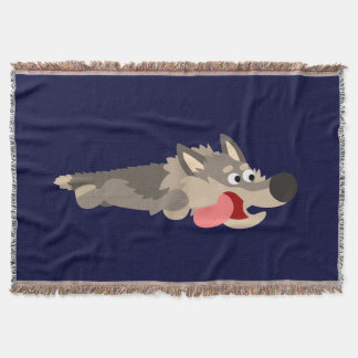 Cute Fleet Cartoon Wolf Throw Blanket Deken