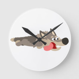 Cute Fleet Cartoon Wolf Wall Clock Ronde Klok