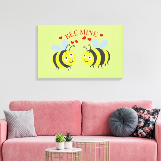Cute Flirt Bee Mine love Valentijnsdag Gift Idee Canvas Afdruk (Insitu (Woonkamer))