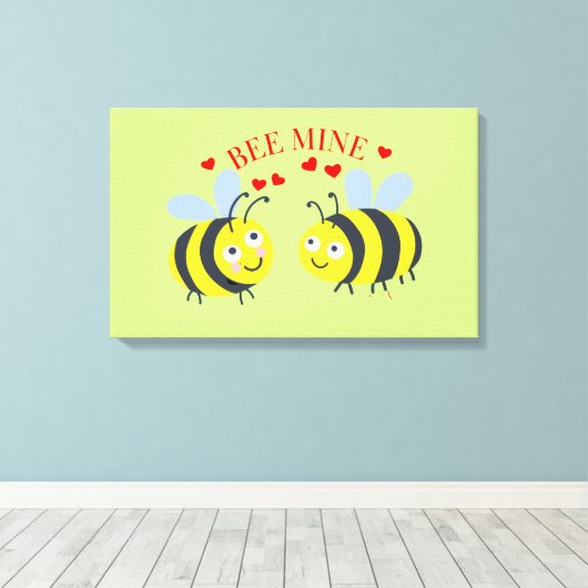Cute Flirt Bee Mine love Valentijnsdag Gift Idee Canvas Afdruk (Insitu (Houten vloer))