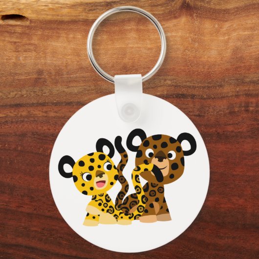 Cute Flirtatious Cartoon Jaguars Sleutelhanger (Voorkant)