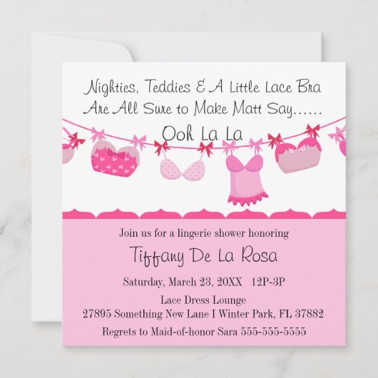 Cute Flirty Bra Lingerie Bridal Shower Invitation Kaart (Voorkant)